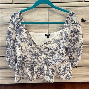 Express White and Blue Floral Women's Top